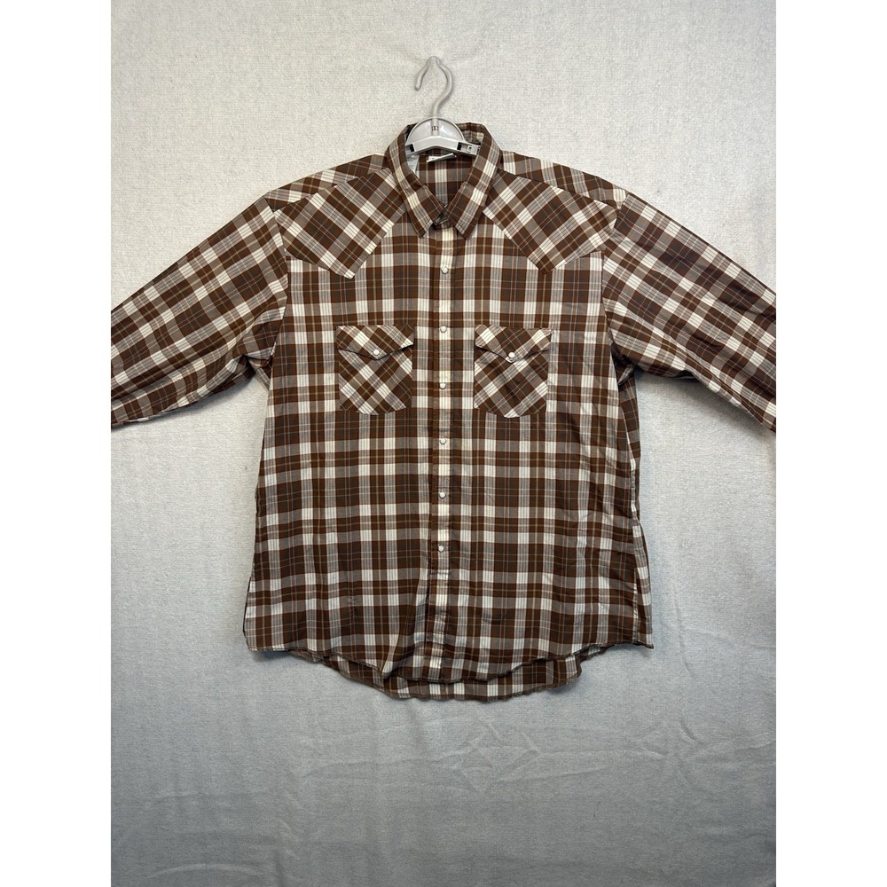 Vintage Western Frontier XL Men's Pearl‎ Snap Long Sleeve Shirt Cowboys Horses